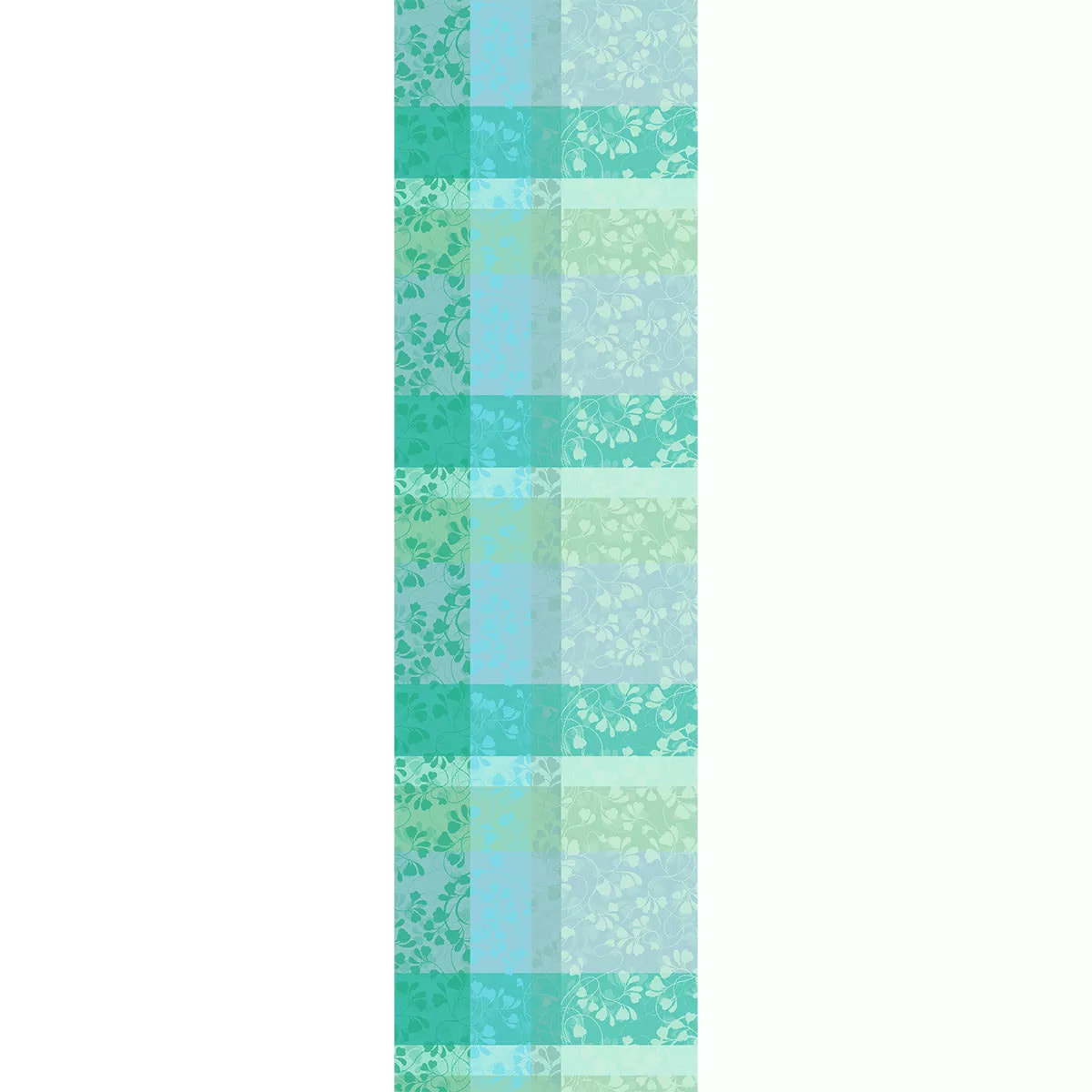Chemin de table pur coton motif jacquard vert bleu Mille feuillages turquoise