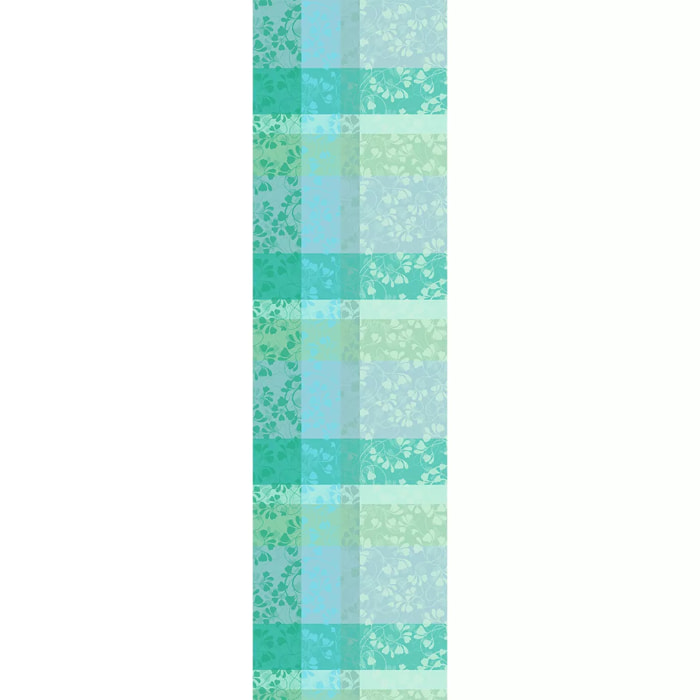 Chemin de table pur coton motif jacquard vert bleu Mille feuillages turquoise