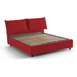 Letto matrimoniale Teresa, Letto contenitore con rivestimento in tessuto, 100% Made in Italy, Apertura frontale, con materasso Cm 140x200 incluso, Rosso