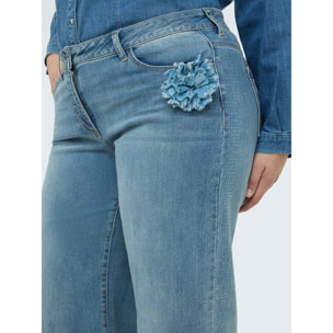 Fiorella Rubino - Jeans Wide Leg con applicazione floreale - Azzurro