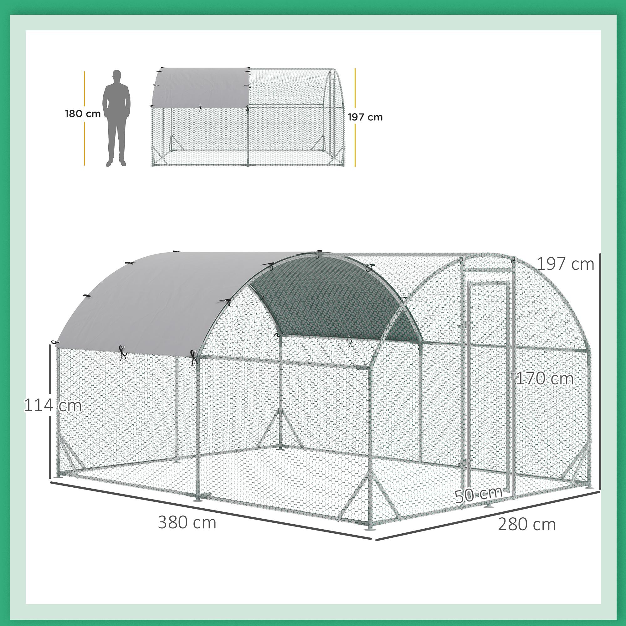 Gallinero para Exterior 2,8x3,8x1,97 m para 6-12 Gallinas de Acero Galvanizado