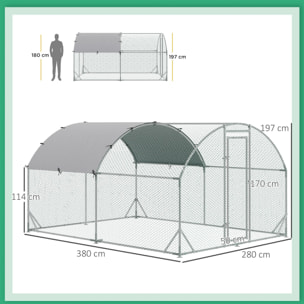 Gallinero para Exterior 2,8x3,8x1,97 m para 6-12 Gallinas de Acero Galvanizado