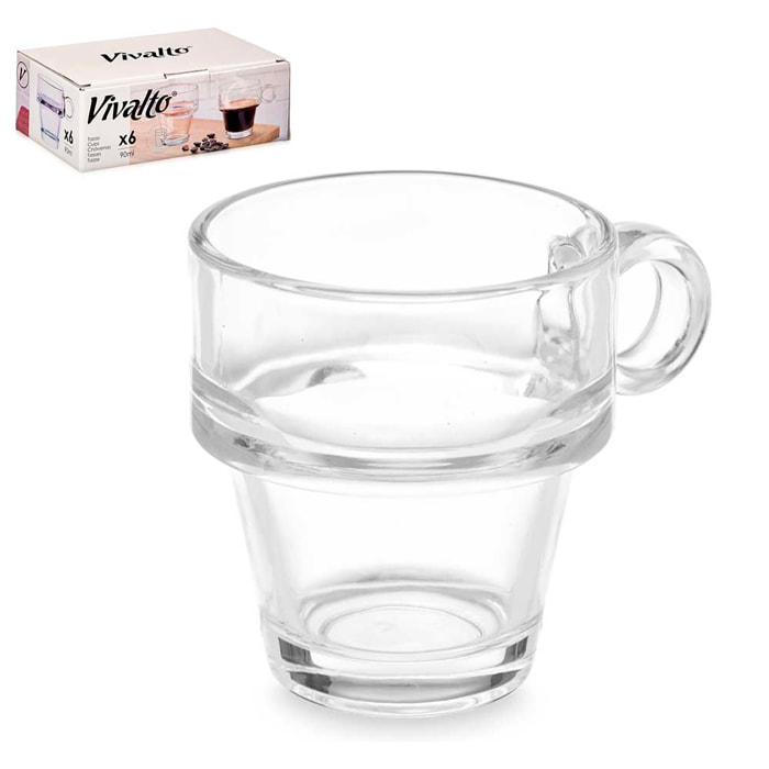 PACK 6 TAZAS CAFE APILABLE 90ML