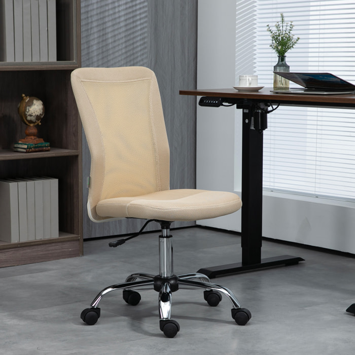 Silla de Oficina de Malla Silla de Escritorio Giratoria sin Brazos con Altura Ajustable Carga 100 kg para Estudio Despacho 43x58x90-100 cm Beige