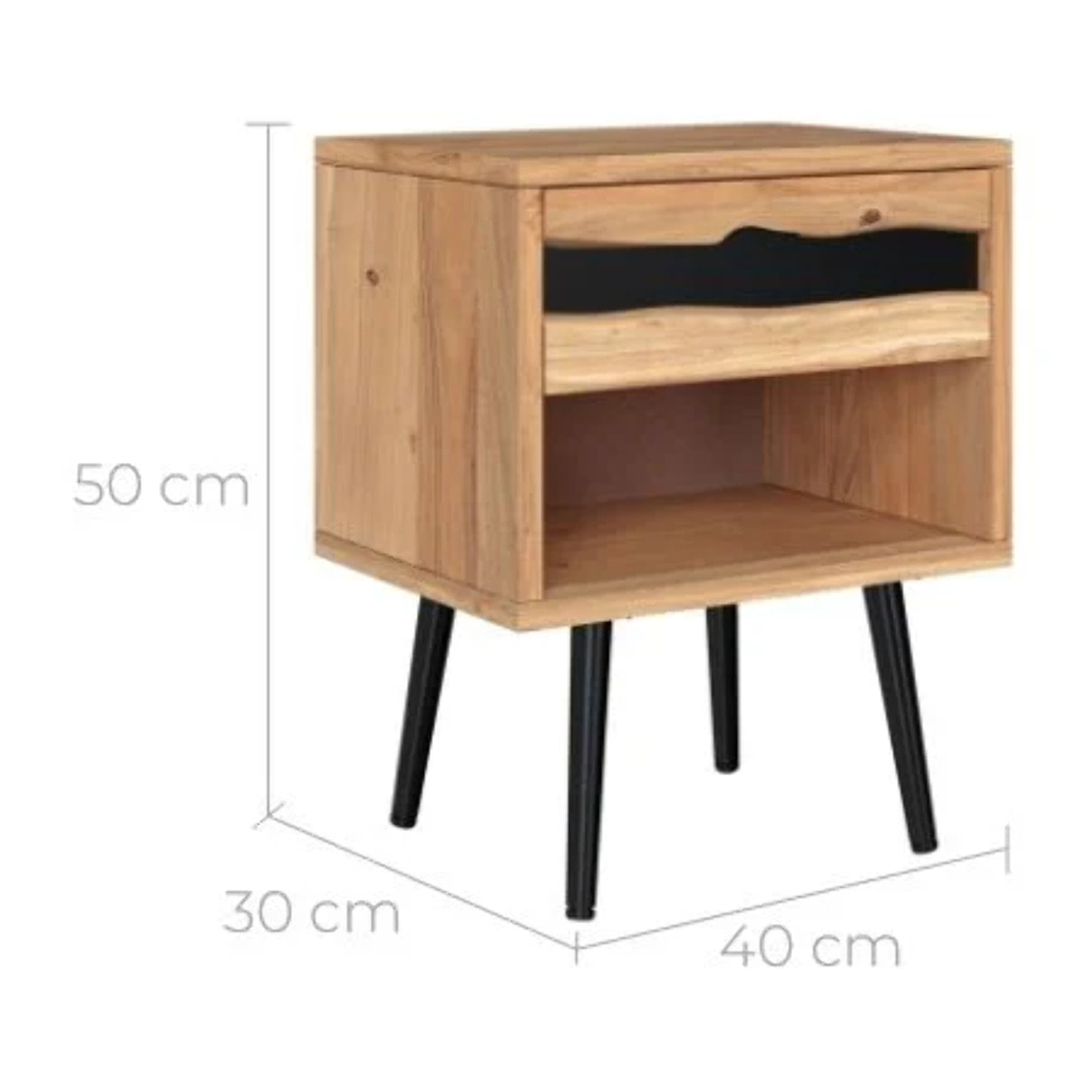 Table de chevet en bois d'acacia et métal, 1 tiroir et 1 niche - Alabama