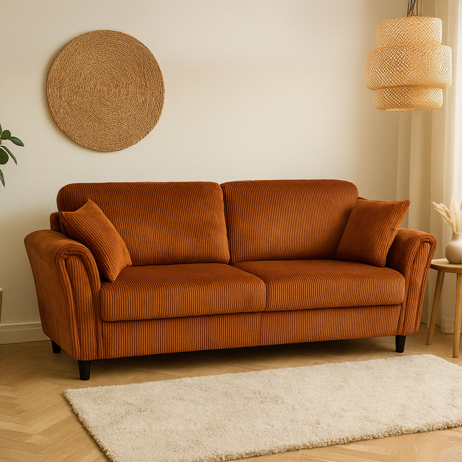 MALERNE Canapé 4 places en velours côtelé terracotta