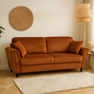 MALERNE Canapé 4 places en velours côtelé terracotta