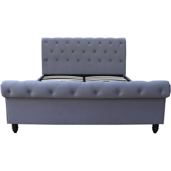 Lit Velours "Godefroy" - 140 x 190 cm - Gris