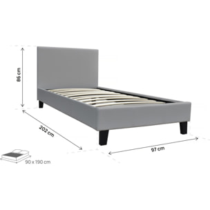 Lit "Lina" - 90 x 190 cm - Gris clair