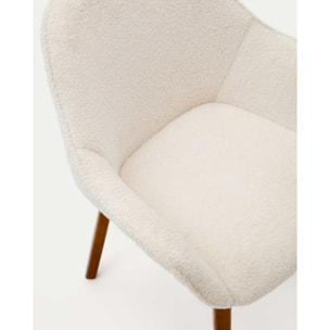 Kave Home - Sedia Aleli in shearling bianco e gambe in legno massiccio di frassino con finitura noce