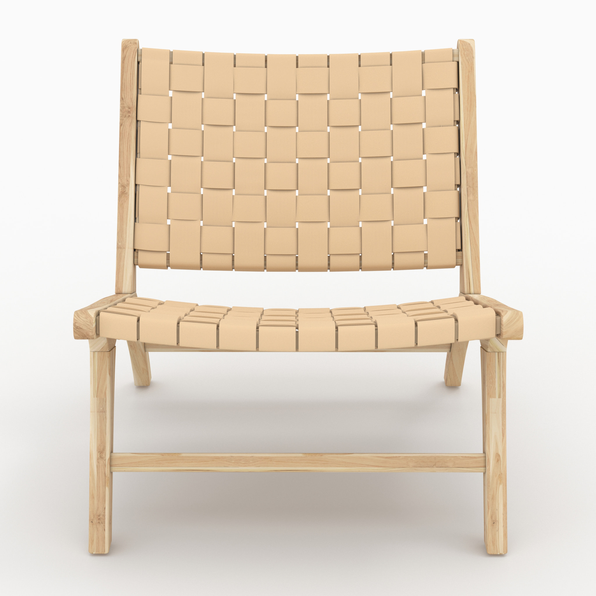 Fauteuil en teck et cuir tressé beige - Kuna