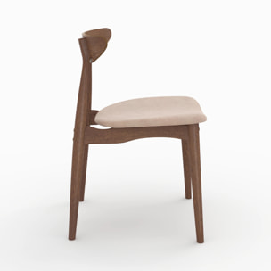 Lot de 2 chaises en tissu beige et bois foncé d'hévéa - Josette