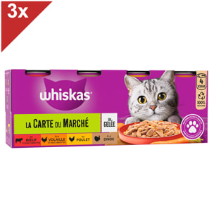 WHISKAS 12 Boîtes en gelée 4 variétés pour chat 390g (4x3)