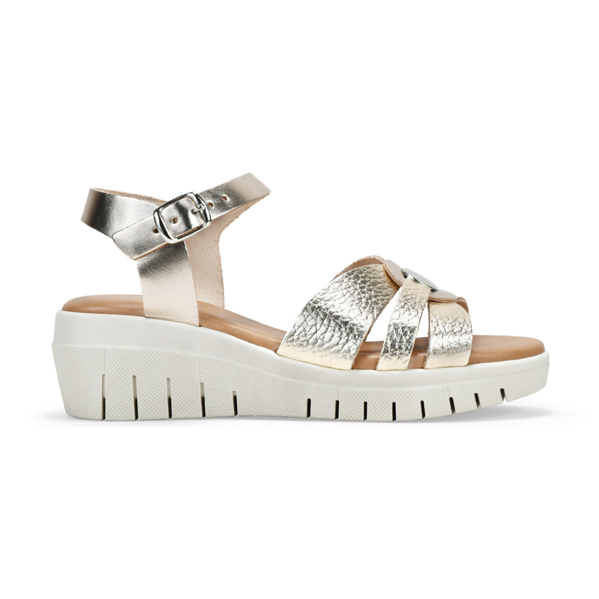 Sandalias de cuña doradas en piel