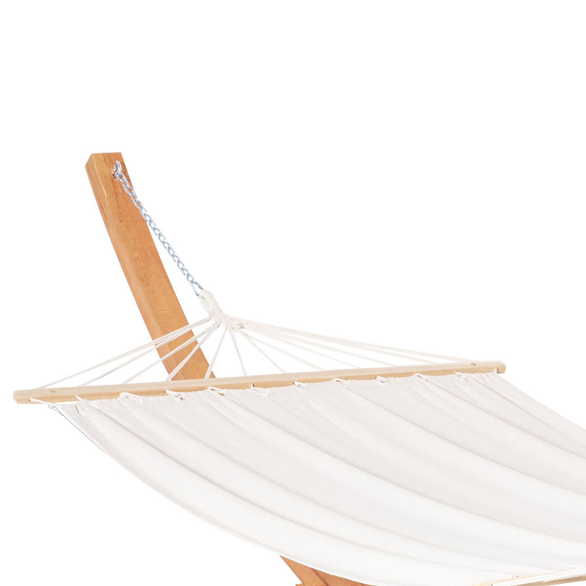 Hamac de jardin avec support en bois hamac sur pied 1 personne dim. 3,92L x 1,2l x 1,1H m toile coton blanc