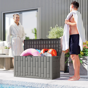 Arcón Exterior Capacidad 227L, Baúl de Almacenaje Exterior de Resina Resistente al Agua y a los Rayos UV, con Cerradura para Jardín, Terraza, Patio, 106,5x43x54,5 cm, Gris
