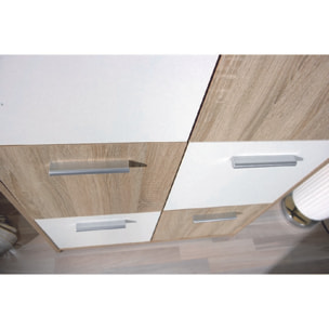 Credenza a sei antine, colore bianco e rovere, Misure 77 x 115 x 30 cm