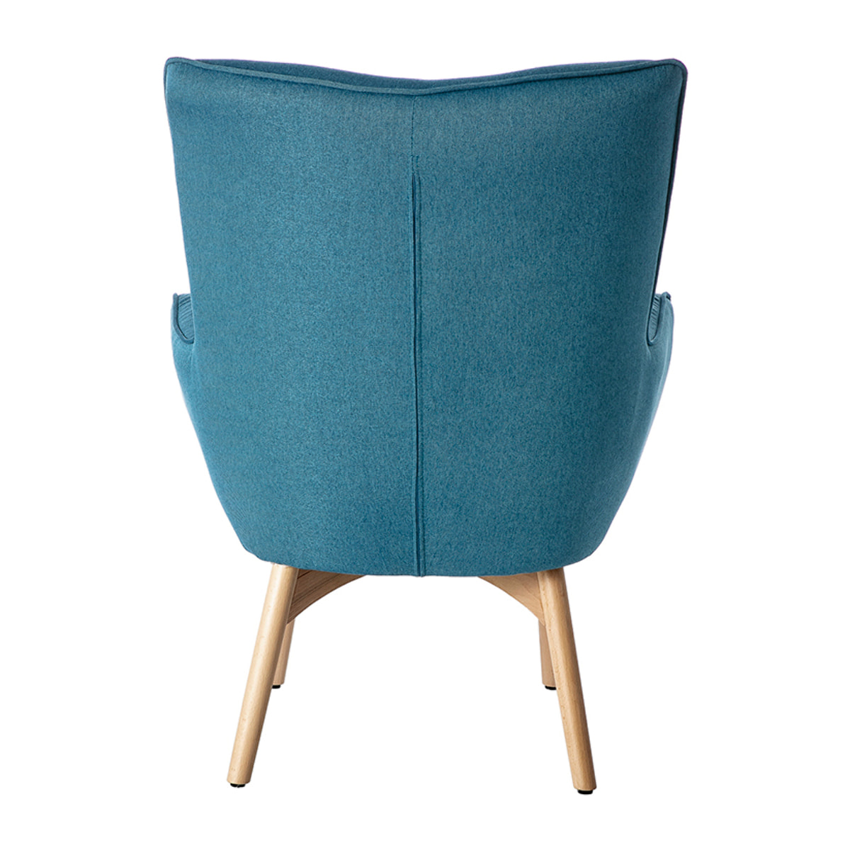 Fauteuil avec repose-pieds scandinave en tissu bleu canard et bois clair BRISTOL