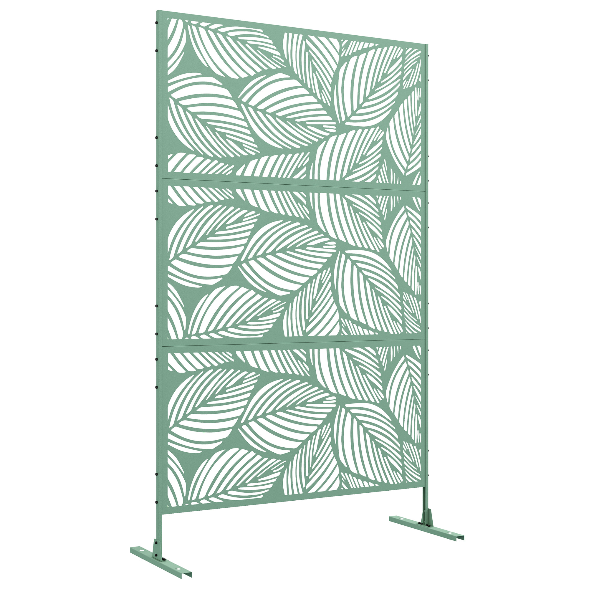 Biombo de Exterior Separador de Ambientes con 3 Piezas Patrón de Hoja Grande y Marco de Acero Pantalla de Privacidad para Patio Terraza Jardín 122x45x198 cm Verde