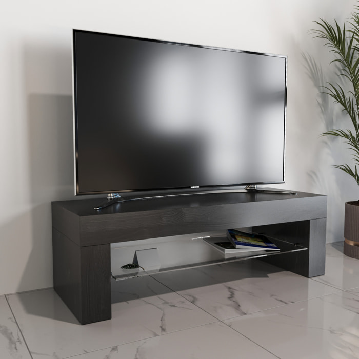 Mobile TV Salotto Soggiorno Ripiano In Vetro Base Televisione Design Arredamento Casa Moderno Ed Elegante Lujan 112 x 40 x 36 cm nero frassino