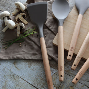 Lot de 10 ustensiles en silicone et manche en bois  ELIOTT