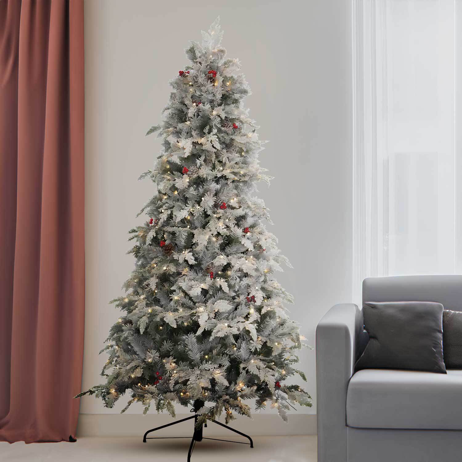 Sun LED - Albero di Natale con neve e decorazioni, luci LED Ø127x210H, 916 rami