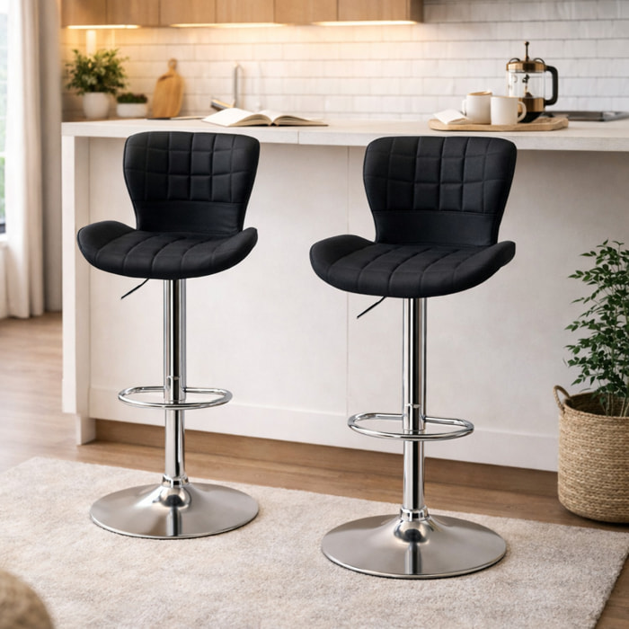 Lot de 2 tabourets de bar – Hauteur réglable – Pivotants 360°