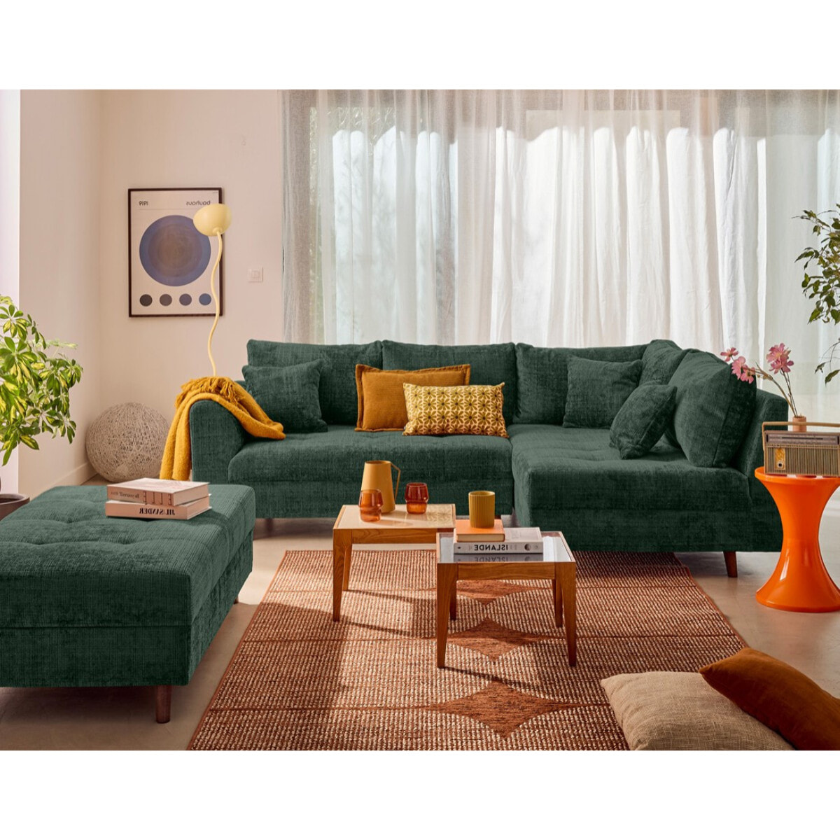 Rune - canapé d'angle droit 4 places en velours texturé - Vert