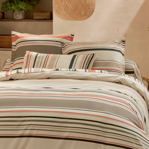 Drap plat coton rayures bayadère - Orange corail