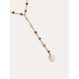 Collar Y Turmalina Stones Acero Baño Oro