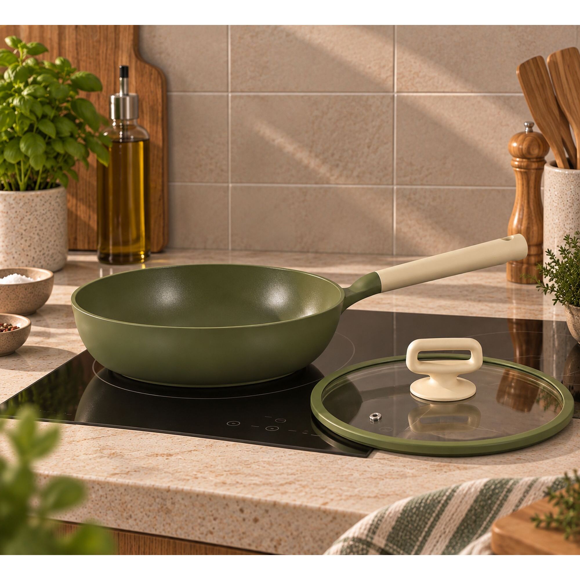 Sauteuse 28cm en fonte d'aluminium avec couvercle vert - tous feux ANNA