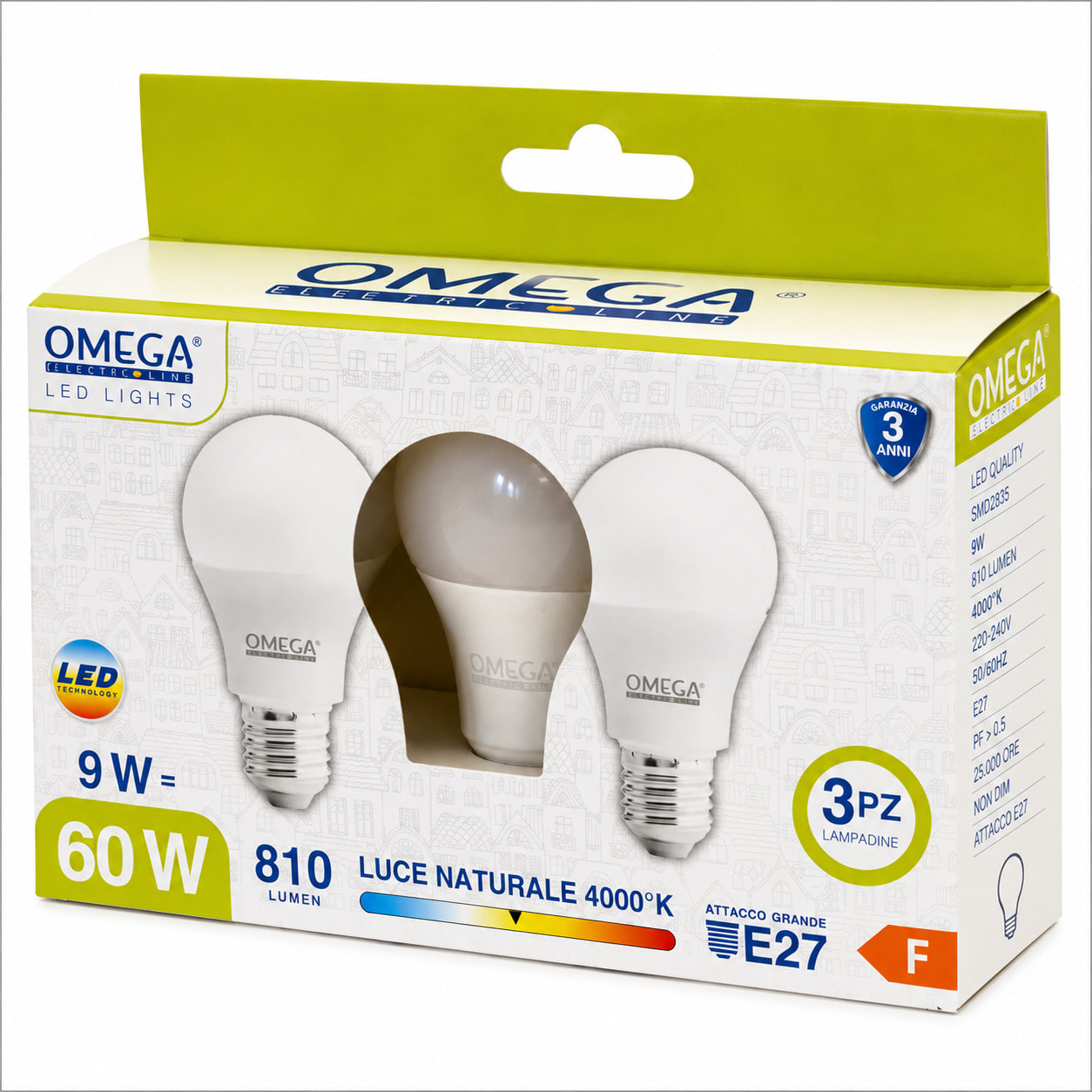 OMEGA Set 3 Lampadine LED 9W 810 Lumen E27 4000K