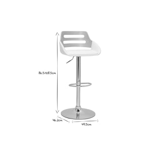 Tabouret de bar relevable design blanc et chêne PERNIK