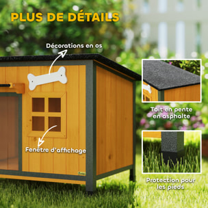 Niche pour chien acier bois pré-huilé design maisonnette toit ouvrant