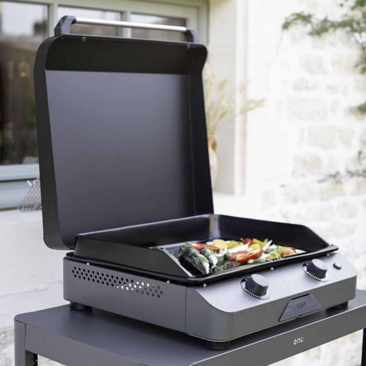 Plancha gaz ENO Fusion 60 Grise 2 brûleurs à poser, 57x39 cm