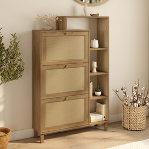 Meuble à chaussures Erin 3 portes en cannage avec étagères - 18 paires