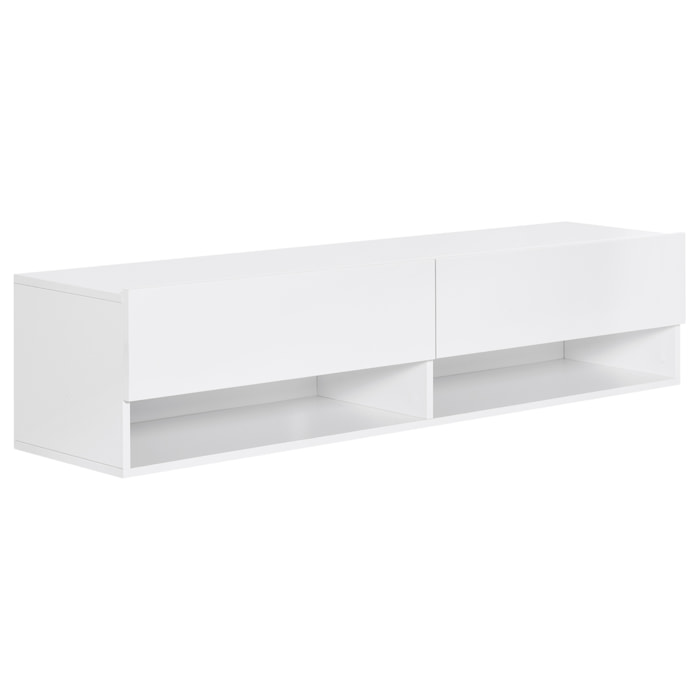 Mueble de TV de Pared Mueble de TV para Salón con 2 Compartimentos y 2 Armarios con Puertas Abatibles Mueble para Televisión de 60 Pulgadas 140x32x31 cm Blanco