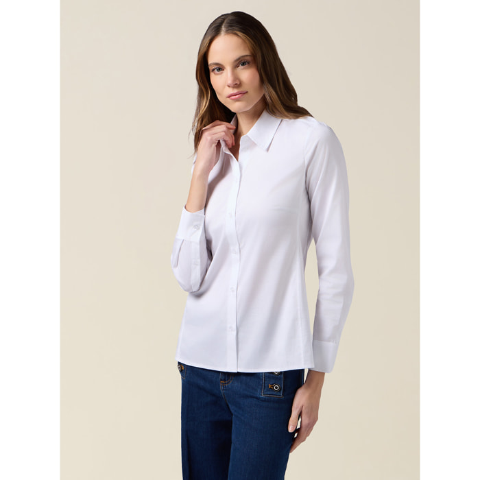 Oltre - Camisa básica de popelina - Blanco