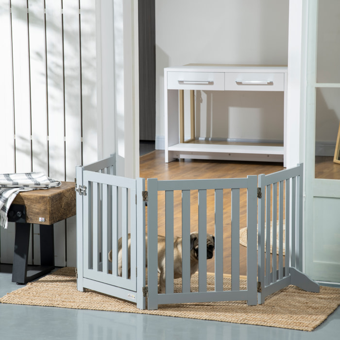 Barrière de sécurité chien pliable modulable autoportante avec porte max. 205 x 60 cm MDF gris