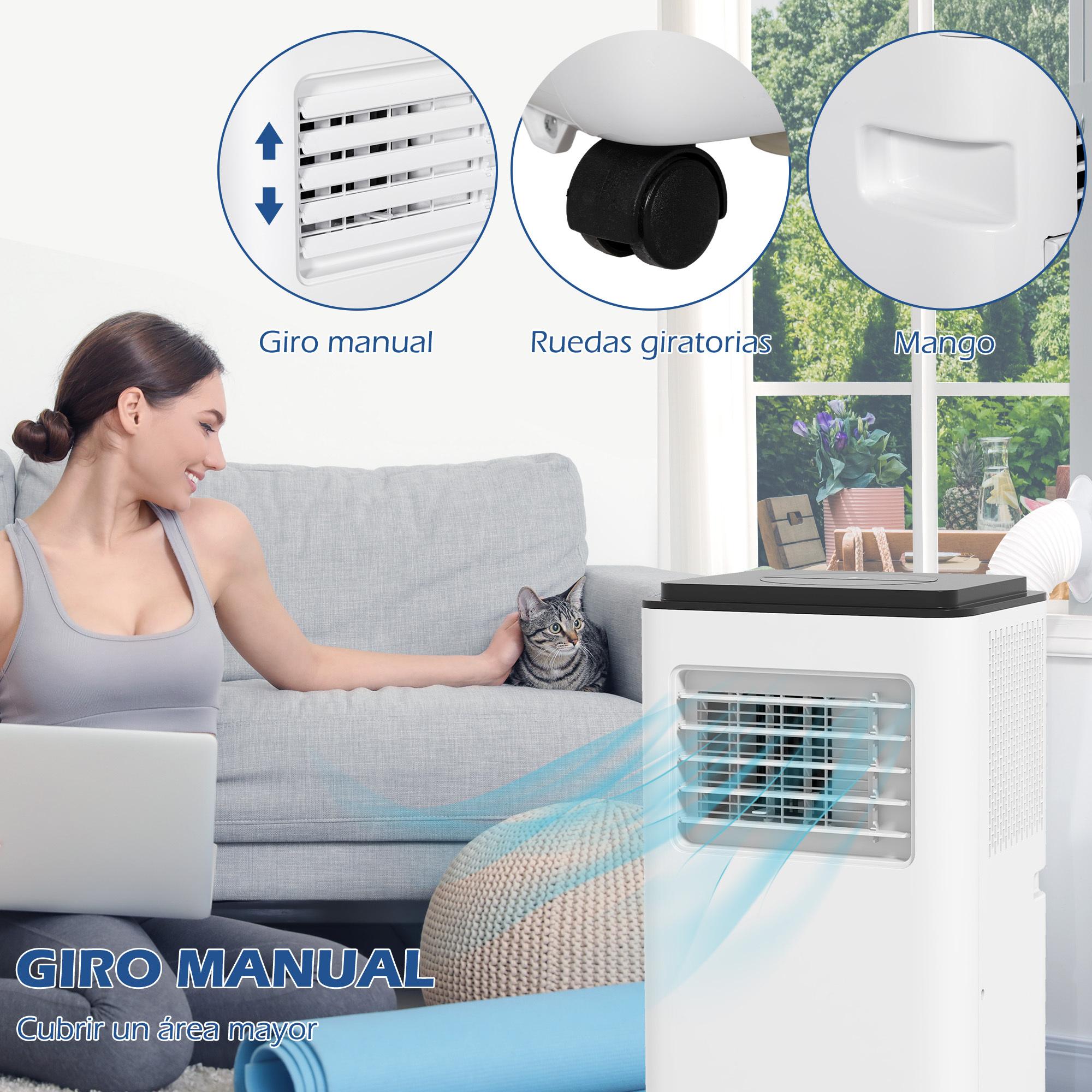 Aire Acondicionado Portátil 5 en 1 10000 BTU 2900W Enfriador Ventilador Deshumidificador 26 L/Día con Control Remoto Pantalla LED Temporizador 24h para Habitación 22m² 33x28x70,4 cm Blanco