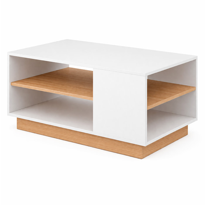 Tavolino Soggiorno Living Moderno Da Caffè Ripiano Porta Riviste Vano Giorno Multiuso Arredo Elegante Funzionale 100 x 45.5 x 60 Cm Bianco E Rovere