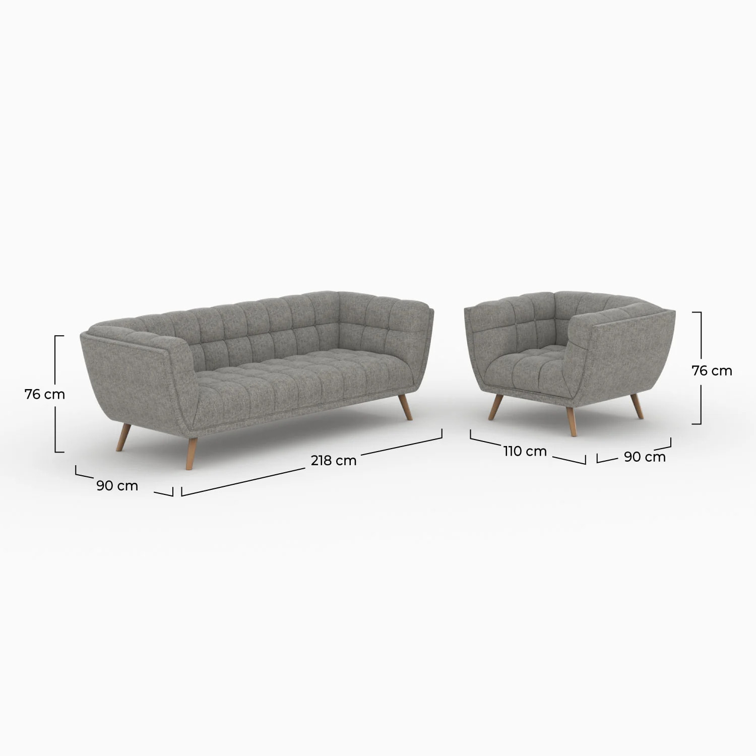 Ensemble canapé et fauteuil en tissu gris 4 places - Carmen