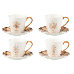 J-Line boite à thé + sous-tasse Feuille - céramique - marron - large - boîte de 4