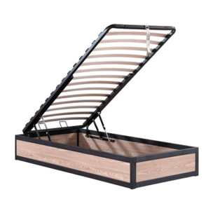Ensemble lit coffre & matelas | Mémoire de forme, gel frais et mousse HD| Espace de Stockage jusqu'à 900 L | Robuste et Large Angle d’Ouverture | Bois et métal | Bois clair