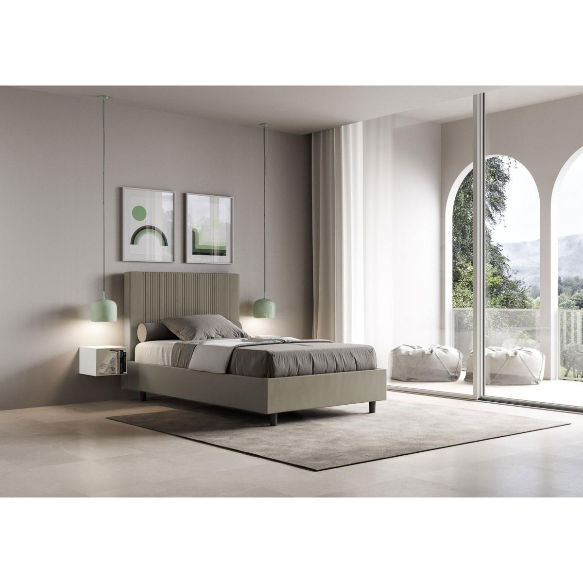 Cama con somier acolchada 140x210 cuero sintético capuchino Goya