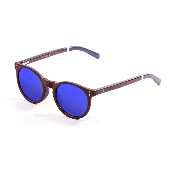 Gafas de sol OCEAN LIZARD WOOD - Bambú natural y patillas. madera oscuro natural blanco-azul oscuro / Revo azul