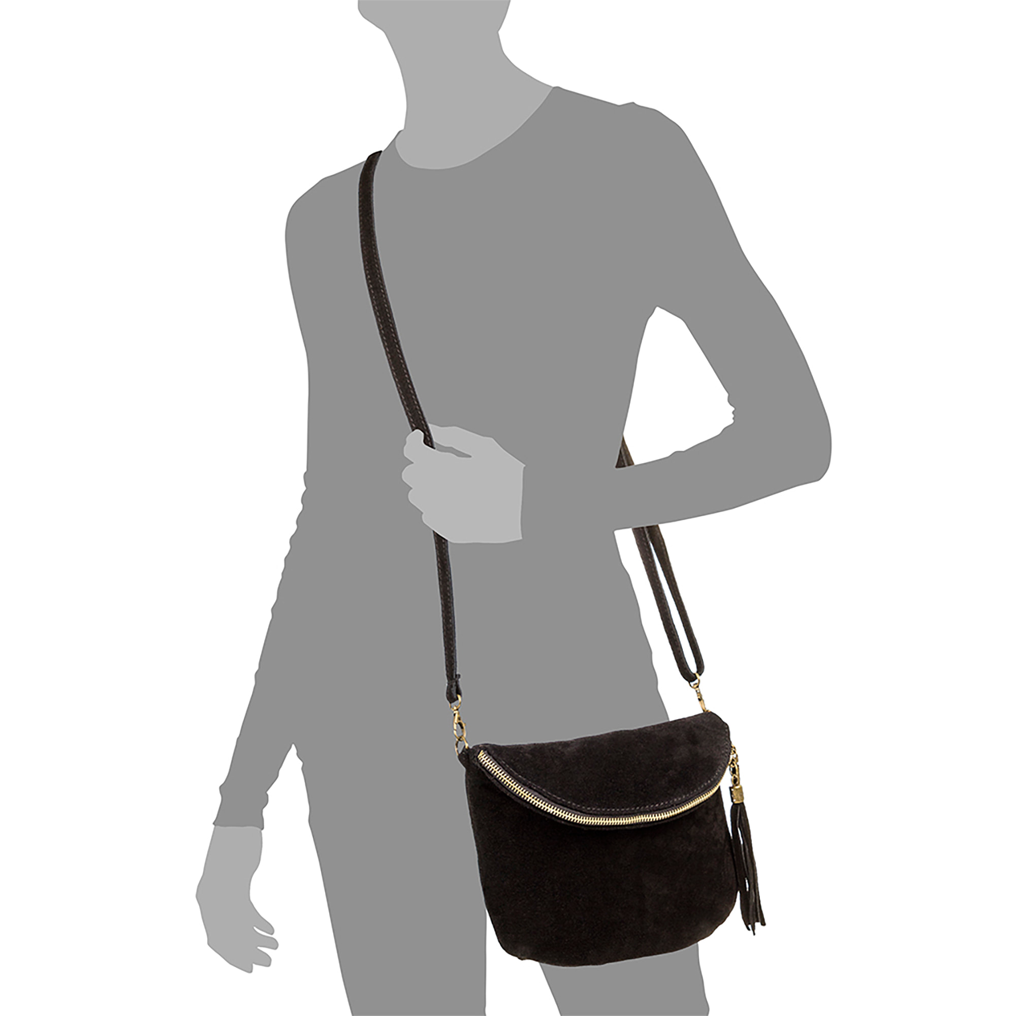 FIRENZE ARTEGIANI Borsa a Spalla da Donna Cenerente Vera Pelle Scamosciata Made in Italy 24x3x19 Cm. Colore nero