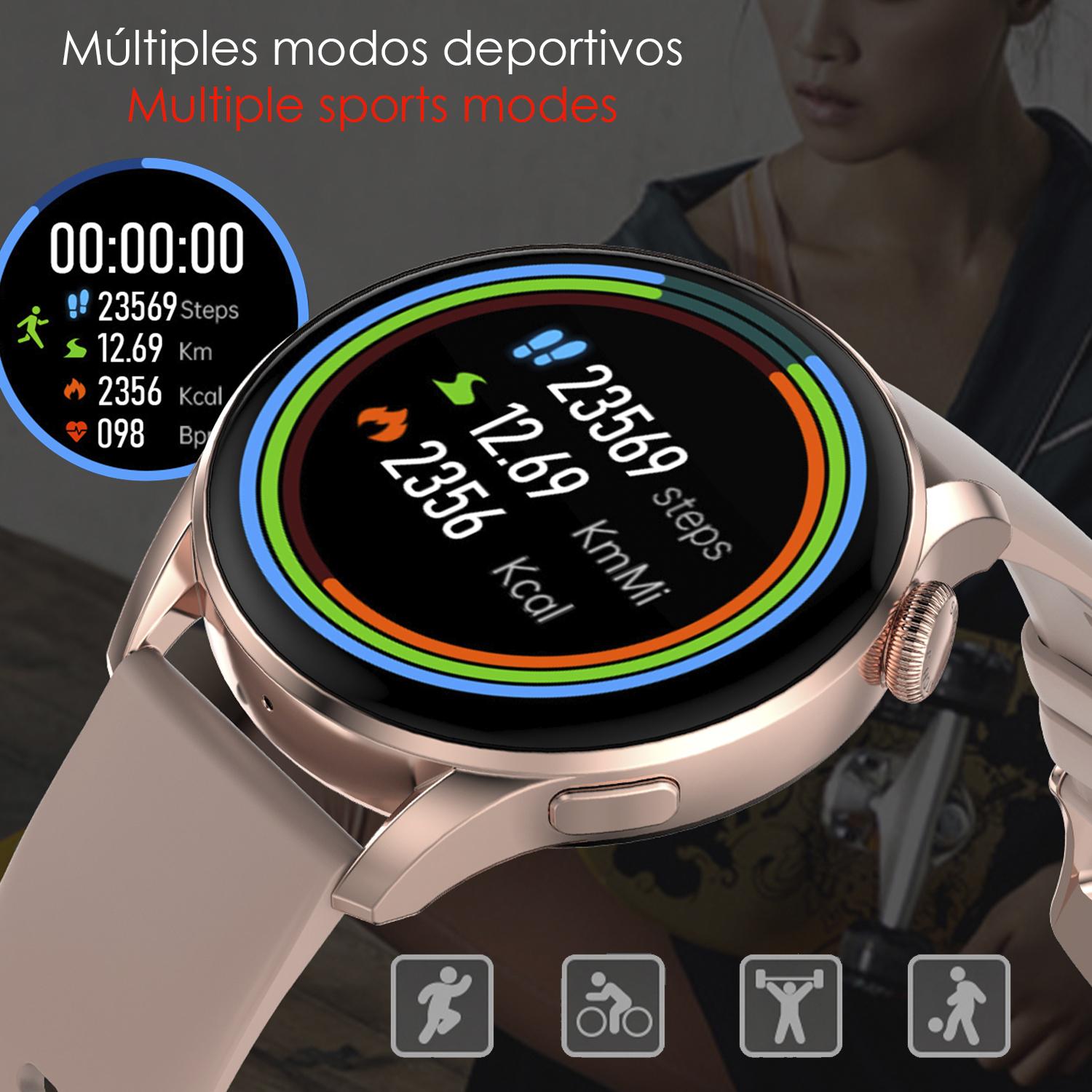 DAM Smartwatch DT3 con notificaciones, pantalla dividida, modos multideportivos y monitor cardíaco. Incluye correas de cuero y silicona. 4,5x1,2x5 Cm. Color: Negro