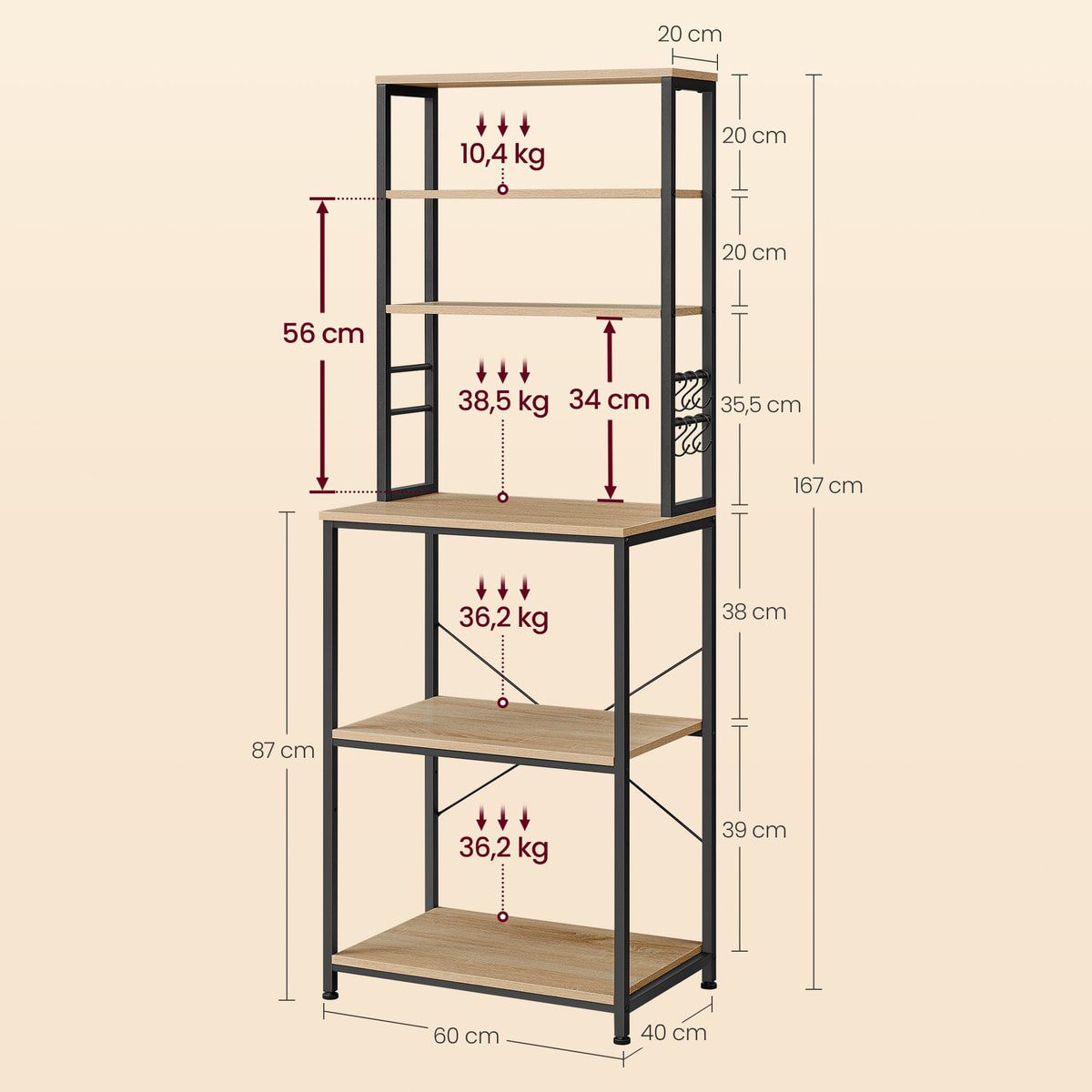 Mobile cucina a scaffale Sonoma in acciaio e legno