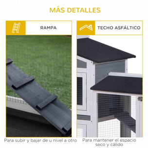 Conejera de Madera Exterior Jaula para Conejos de 2 Niveles con Techo Asfáltico 2 Corrales de Metal Bandeja Extraíble 2 Puertas y Rampa 157,4x53x93,5 cm Gris